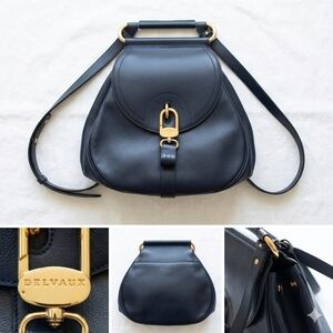 Authentic Vintage Delvaux Cerceau GM in Navy Blue Leather with Mirror *Stunning*